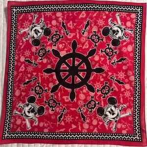 Vintage Disney Parks Pirate Mickey Bandana – Red Skull & Crossbones – Retired